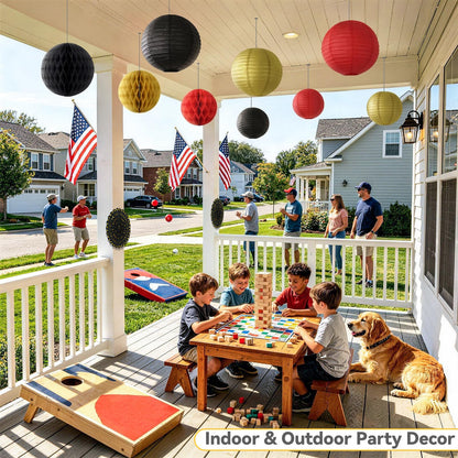 14 Pack Red Black and Gold Party Decorations Kit, Hanging Paper Lanterns & Fans for Casino Night, Red Carpet, Hollywood Theme Party, Game Night, Hibachi Party and Graduation