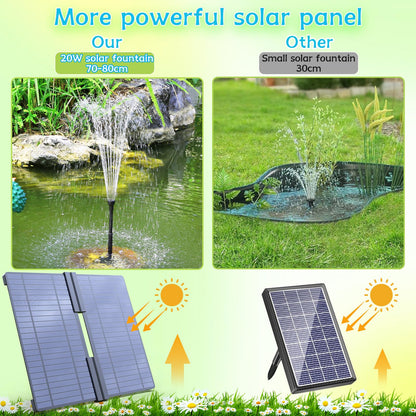 AMZtime 20W Solar Fountain Pump with 2500mAh Battery and 12 LED Lights, Solar Powered Water Pump for Bird Bath, Pond, Garden, Fish Tank, and Waterfall, Long Cord, Easy DIY Setup, 2026 Upgraded Version