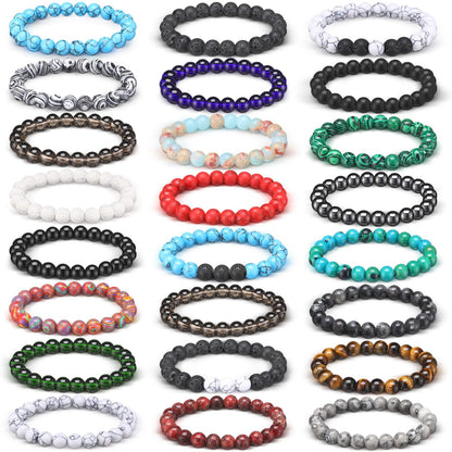 Landical 24 Pcs 8mm Gemstones Beaded Bracelets for Men Women Stretch Round Bead Bracelets Set Healing Crystal Stone Bracelets Semi Precious Bracelets (Classic)