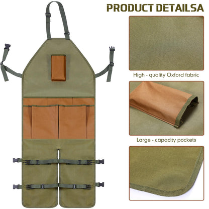 Shyyween Gardening Apron Adjustable Legs Waterproof Apron with 6 Release Pockets Army Green Adjustable Buckle for Gardening Woodworking Pottery BBQ Cafe Kitchen Painting Carpenter Work