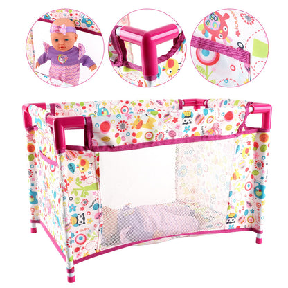 deAO Kids Baby Doll Stroller Nursery Role Play Set with a Variety of Feeding Toy and Play Mat Travel Cot Baby Carrier Stroller and Travel Bag