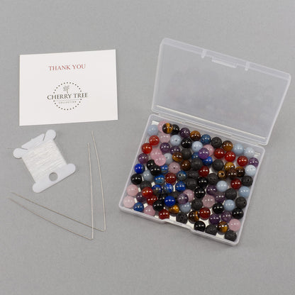 Cherry Tree Collection | 100PCS 8mm Chakra Gemstone Round Beads for Jewelry Making | Includes Storage Box, Elastic String, and Needles