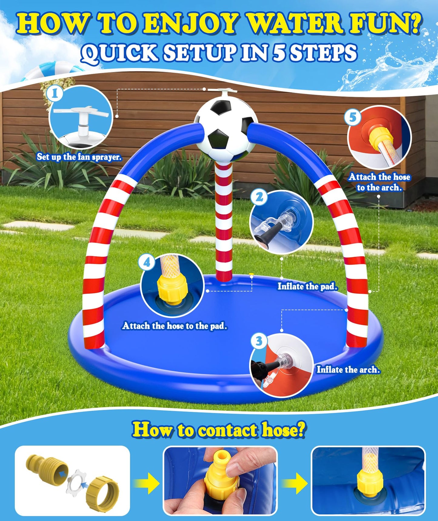Glowpoint Splash Pad for Kids & Dogs, Large Outdoor Water Sprinkler Pad, Inflatable Water Play Mat with Soccer Sprinkler, Backyard Summer Water Toy for Toddlers Children Family Fun