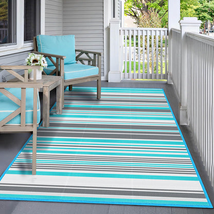 Outdoor Patio Plastic Rug Waterproof - Outdoor Rugs for Camper Outside, Rv, Porch Deck Rug Clearance, Area Carpet for Outside, Balcony, Patio Decor, Blue & Grey, 4x6 ft