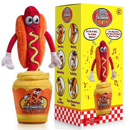 Gagster Hot Dog Dancing Toy Plush - Mimicking Toy For Kids - That Tells Jokes & Can Repeat What You Say, Dancing Talking Singing Yodeling – Baby Toy Funny Gift for Kids Toddlers & Adults Fun Gag Gifts