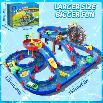 TERRAMUS 2-Tier Kids Watermill Water Table Toys, 124PCS Water Park Playset with Pump, Waterwheel, Summer Outdoor Water Toys Waterways for Backyard,Lawn,Beach,Pool,Gifts for Boys Girls Toddlers 3-5 4-8