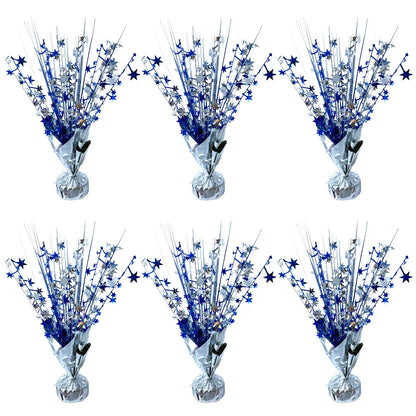 FUBININA 6 Pack Metallic Foil Spray Centerpiece Star Table Decoration Burst Table Centerpieces for Birthday Wedding Anniversary Graduation Holiday Party Supplies Decor, Silver Blue