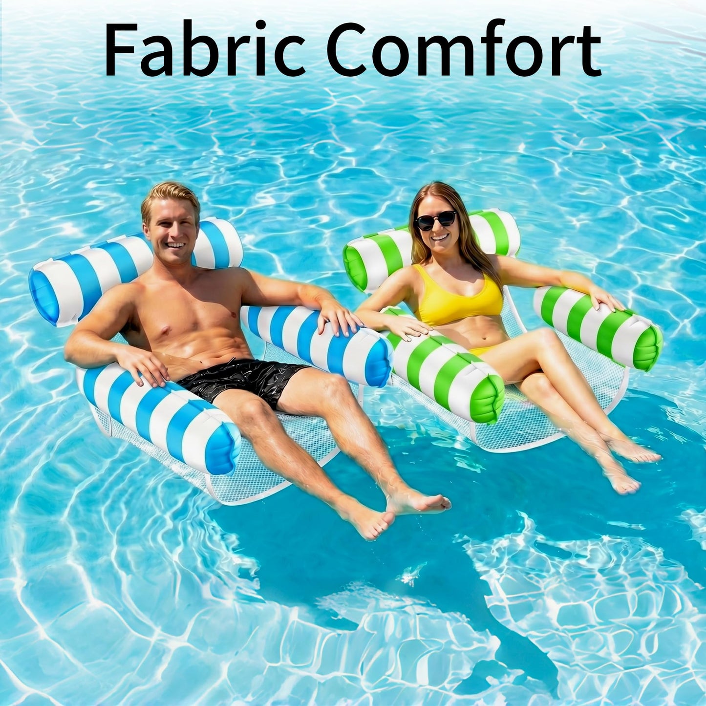 2 Pack Pool Floats for Adults, 4-in-1 Inflatable Pool Hammock Float with Cooling Mesh Seat, Portable Water Hammock Floating Chair Lounge for Pool, Beach, Lake, Hot Tub & Summer Pool