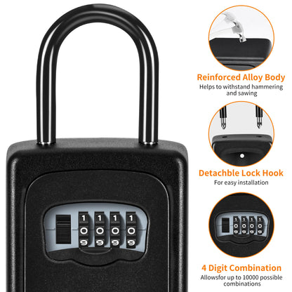 Wall Mounted, Portable Lock Box for House, 5 Key Capacity, Weatherproof Resettable Code House Key Safe Security Lock Box for Outside Realtors Garage Spare (2 Pack, Black)