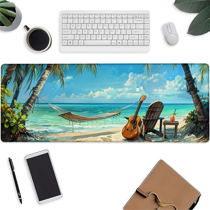 Beach Mouse Pad，Summer Sea Wave Gaming Keyboard Mat，Laptop Computer Protector with Non-Slip Rubber Base，Large Extended MousePads Gifts for Desk Office Home，Deskmat Decor 31.5" x 11.8"
