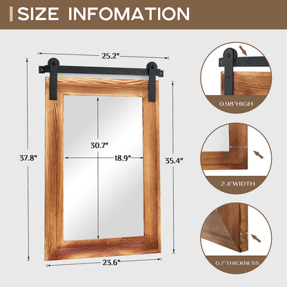 COGOOD Farmhouse Barn Door Wall Mirror - 25" X 38" Rustic Wood Framed Mirror for Bathroom, Living Room, Entryway Wall Decorative (Brown)