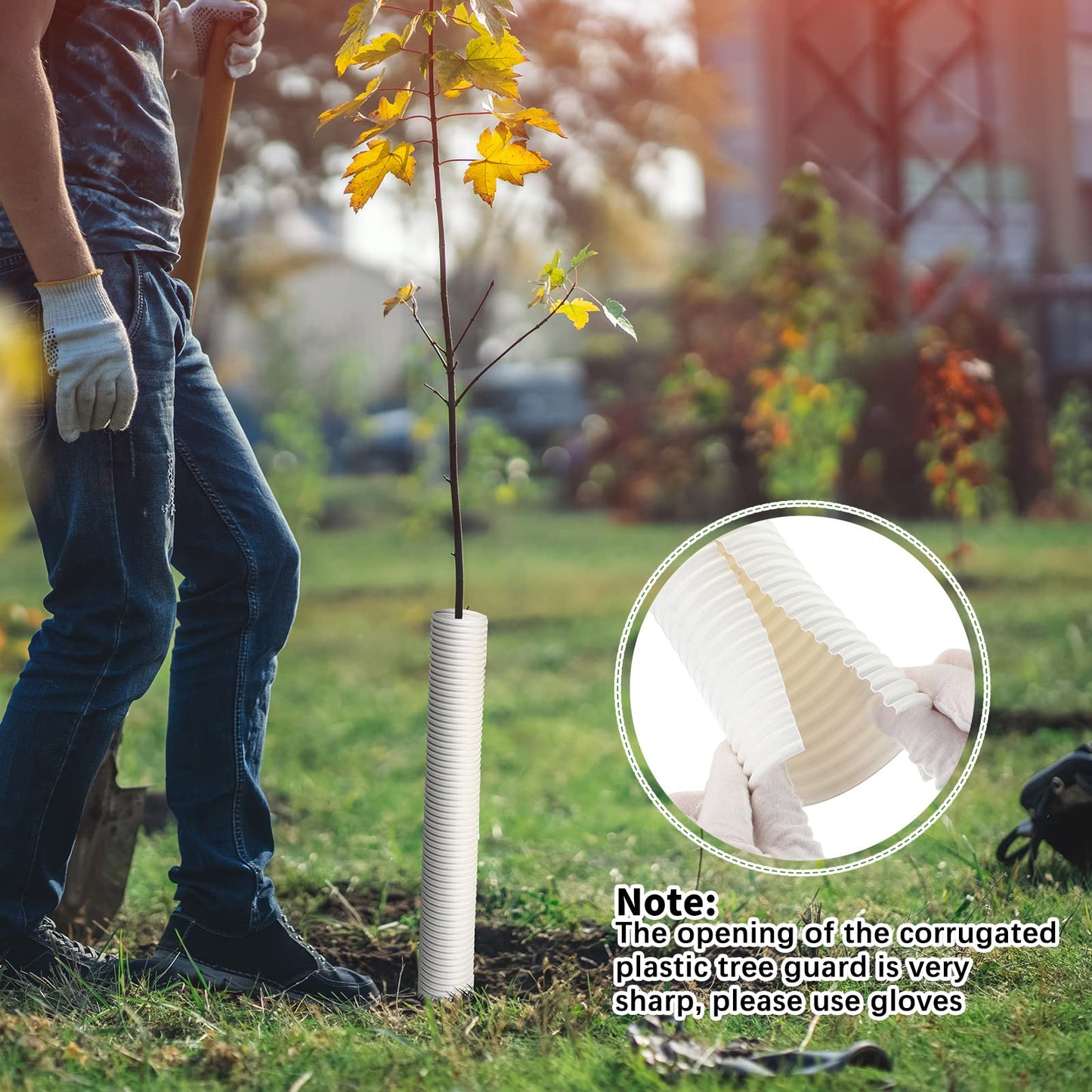 Nuenen 12 Pcs Corrugated Tree Guards, Long 15.75 Inch Diameter 1.96 Inch Pp Tree Trunk Protectors, Tree Bark Protector Tube Wraps for Saplings Plants Seedlings Deer Rabbit Cats Rodents Mowers (White)
