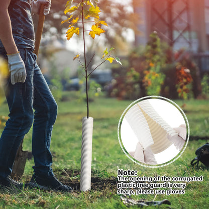 Nuenen 12 Pcs Corrugated Tree Guards, Long 15.75 Inch Diameter 1.96 Inch Pp Tree Trunk Protectors, Tree Bark Protector Tube Wraps for Saplings Plants Seedlings Deer Rabbit Cats Rodents Mowers (White)