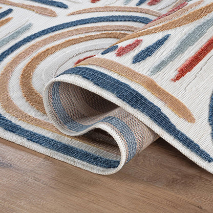 CAMILSON Indoor Outdoor Rug, Multicolor 10x14 Geometric Arch Striped Large Area Rugs for Patio and Home Areas, Easy-Cleaning Non-Shedding Living Room, Garden and Deck Washable Outside Carpet 10 x 14