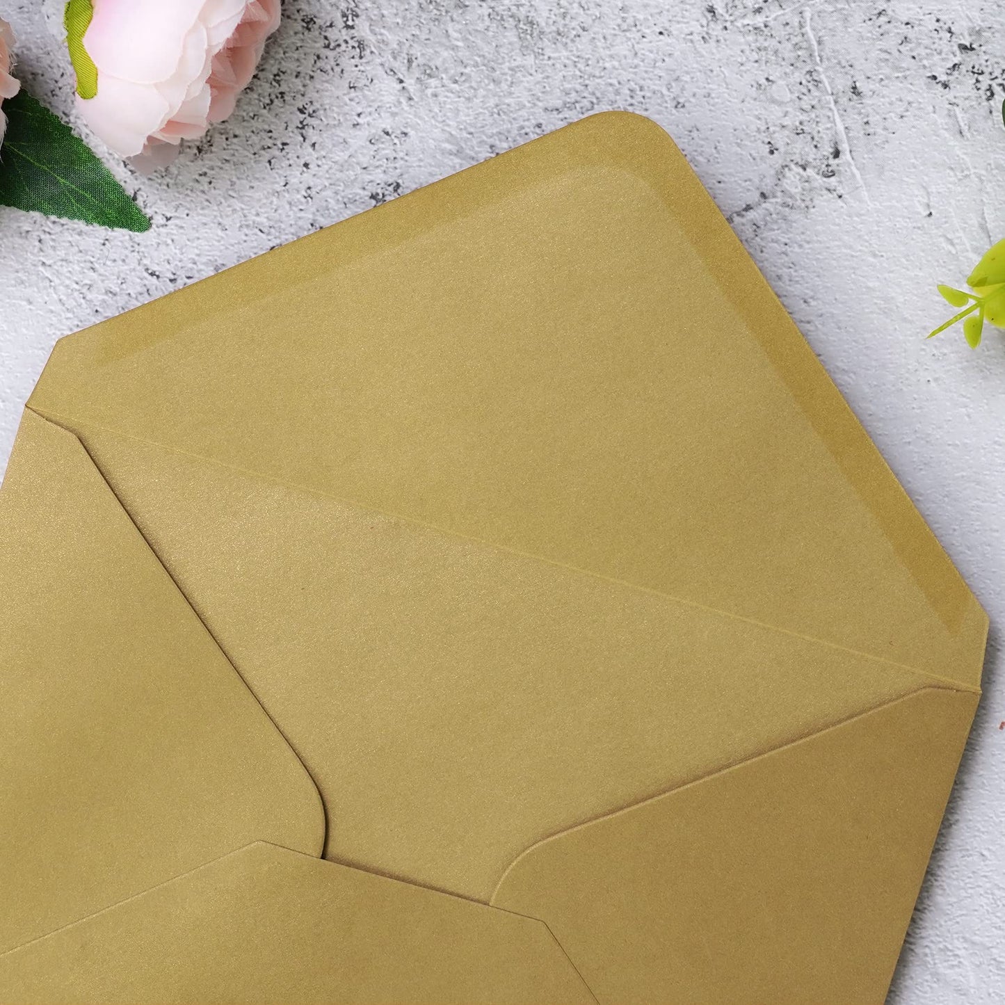 PONATIA 50 PACK A7 Envelopes, 5.25 x 7.5'' Dark Gold Shiny Envelopes For 5x7 Weddings Invitation Cards, Graduation Invite, Acrylic Invitations, Photos…