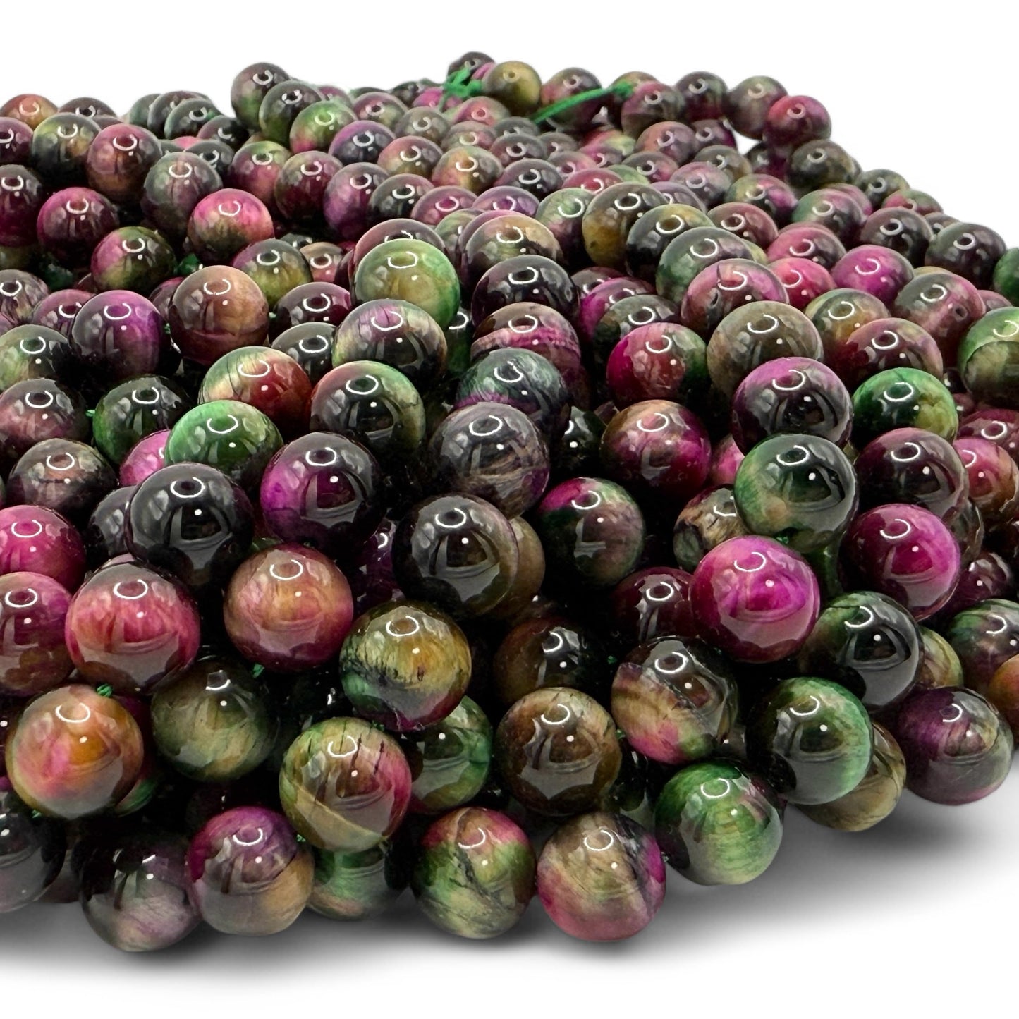 ABCGEMS High-Flash Galaxy Tiger's Eye Beads from Africa (Blend of Green & Purple Hues that Mimic The Beauty of The Galaxy) DIY Jewelry Making Beading Supplies - Smooth Round 10mm