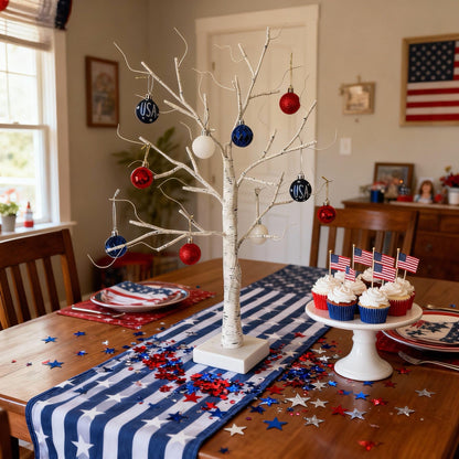 HipTree Mini Patriotic 4th of July Tree Ornaments Decorations,30ct 1.57 Inch Red White Blue Christmas Ornaments Set for Tree,Baubles for Memorial Day, Independence Day,Veterans Day, Flag Day