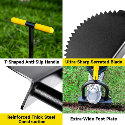 BlumeTrec Manual Edger Lawn Tool with 38"-42" Adjustable Length, Saw-Tooth Border Edger with Wide Footplate Manganese Steel Blade, Garden Edging Tool for Flower Beds, Landscaping, Sidewalks, Yard