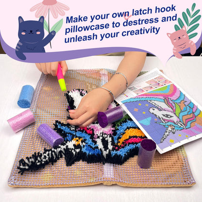 Cute Penguin Latch Hook Kits for Adults Kids Beginners Cartoon Animals Latch Hook Pillow Kit Pre-Printed Latch Hook Rug Kits Cross-stitch Cushion for Home Sofa Decoration 17x17 in. Craft Gift