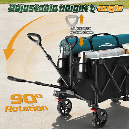 Wagons Carts Foldable,Collapsible Wagon with Wheels,450LBS Heavy Duty Beach Wagon Cart,Lightweight Portable Folding Utility Wagon Cart with Cup Holders for Camping, Garden, Sports, Grocery pcs