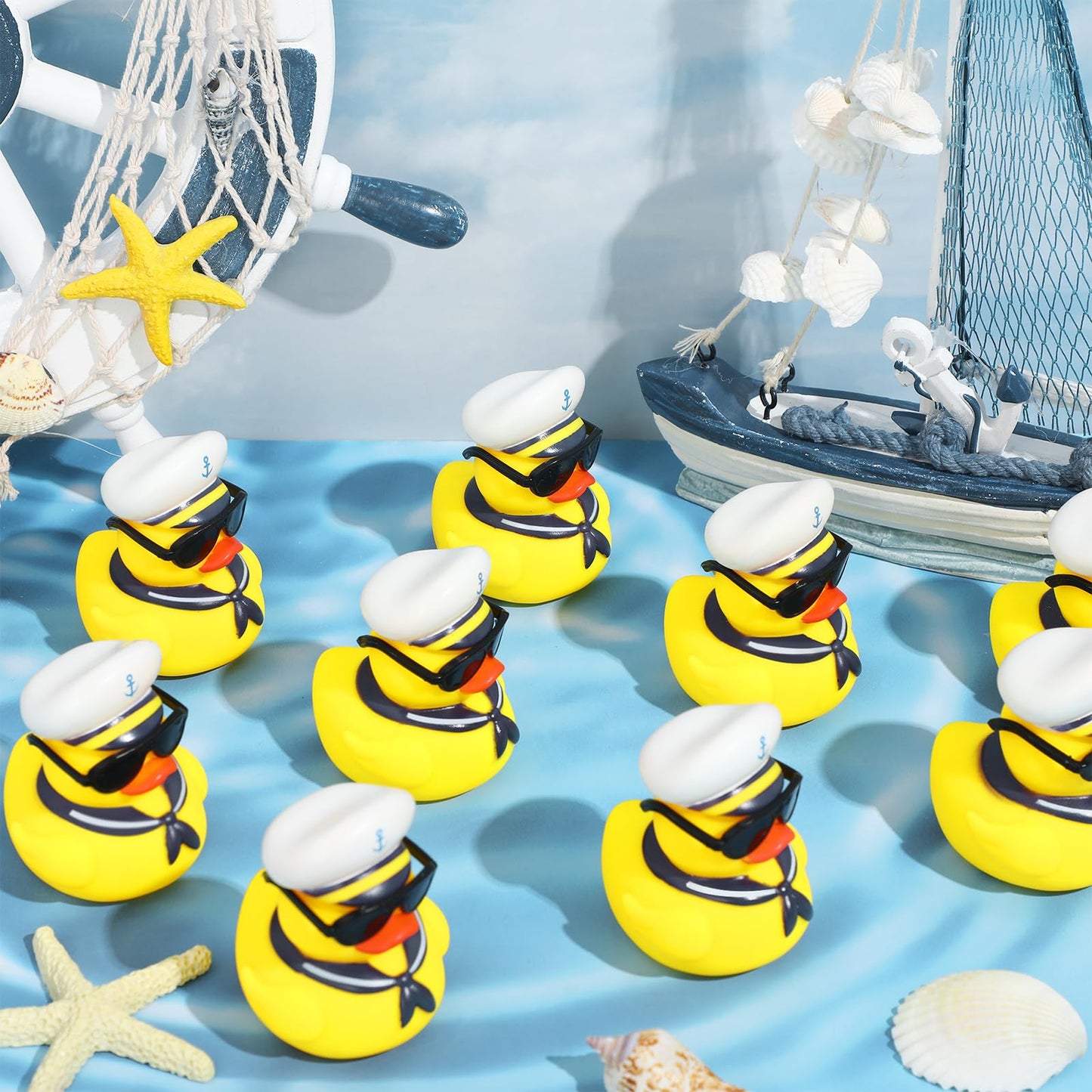 Shappy 24 Pcs Cruise Duck Bulk with Sunglasses Sets 2 x 1.9 x 2.4 Inch Mini Sailing Rubber Ducks Summer Ship Toy Squeaky Party Duckies for Birthday Favors (Yellow)