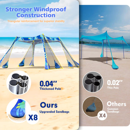 2PM SPORTS Beach Tent Sun Shelter 10x10 FT - UPF 50+ UV Protection, 8 Sandbags, Easy Setup, Portable Beach Shade Canopy for Family Picnic Camping Travel