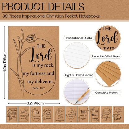 Kisston 30 Set Christian Gift Bulk - Bible Verse Inspirational Notepads, Bamboo Ballpoint Pens & Wooden Keychains for VBS Religious Party Favors Church Sunday Present