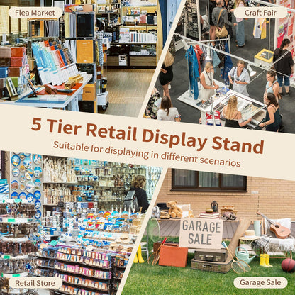 Flenpptly 2 Pack Retail Display Stand, 5-Tier Rotating Display Rack for Store Display, Movable and Adjustable Spinning Display Stand for Earrings, Jewelry, Keychains, Socks Display (2 Pack Black)