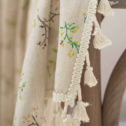 ENJOYBRIDAL Floral Boho Curtains 2 Panels Short 63 Inch Curtains Patterned Semi Sheer Living Room Drapes Farmhouse Bohemian Window Curtain Panels with Tassel Beige Rod Pocket Bedroom Drapes