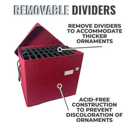 612 Vermont Slim Ornament Storage Box with Adjustable Acid-Free Dividers, Holds 120 Ornaments (SB-40061-VT)