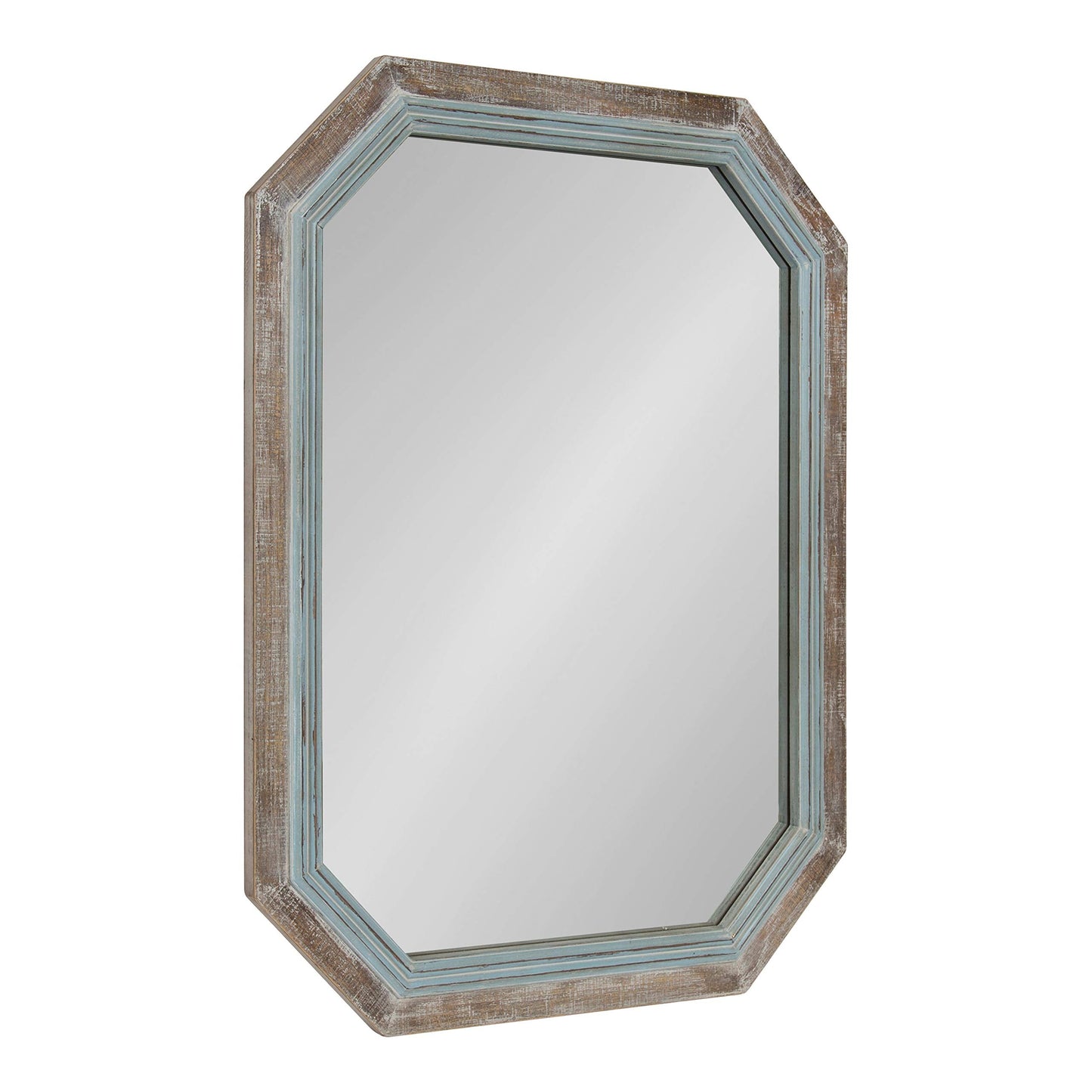 Kate and Laurel Palmer Large Rustic Octagon Wall Mirror, 36" x 28", Coastal Blue and Rustic Brown, Distressed Two-Tone Farmhouse Wall Accent