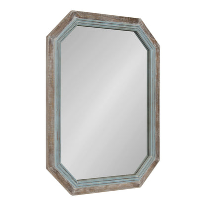 Kate and Laurel Palmer Large Rustic Octagon Wall Mirror, 36" x 28", Coastal Blue and Rustic Brown, Distressed Two-Tone Farmhouse Wall Accent