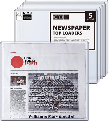 LEEFLIT Newspaper Toploader Holder - 7mm Thick Hard Plastic Top Loaders, 13 x 11, 5 Count, Clear, LF-NPTL-5BL250PT