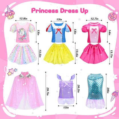 16 Pcs Princess Dress Up Clothes for Little Girl Role Play Costume Gift Set, Princess Mermaid Pretent Play Outfit Toys for Toddler Girls, Cosplay Birthday Party Gifts for Girls Age 3 4 5 6 7+ Year Old