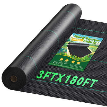 Domusensus 3ftx180ft Weed Barrier Landscape Fabric Heavy Duty 3.2oz, Woven Geotextile Weed Blocker Landscaping Fabric, Ground Cover Weed Control Mat, Commercial Weed Cloth Garden Bed Liner