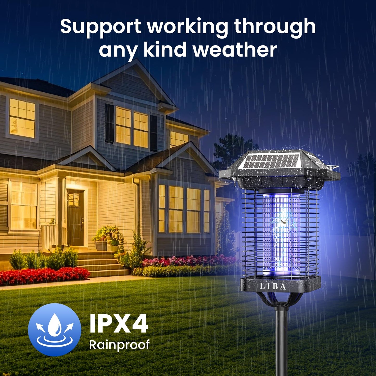LiBa Solar Bug Zapper Outdoor, 2 in 1 Mosquito Zapper Cordless & Rechargeable, Solar Insect Killer Lamp, 3500V Mosquito Catcher Decor Light for Patio Garden Backyard