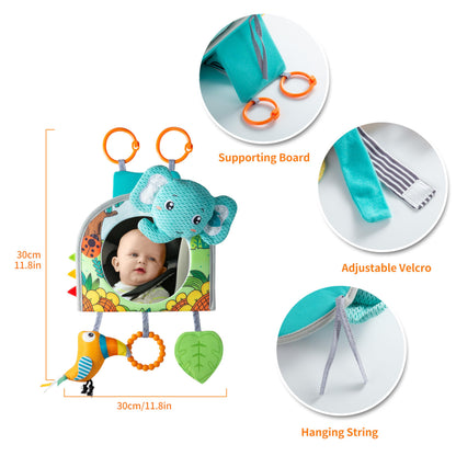 Lynncare Car Seat Toy, Baby Car Mirror for Rear Facing, Travel Baby Activity Center with Hanging Engaging Toys for Infants Babies 0-6-12-18 Months Boy Girl