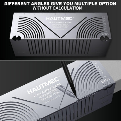 HAUTMEC Flex Angle & Arc Marking Tool, Multi-functional Square Tube Scriber for Square Tube, Right Angle Ruler with 5 PCS Marking Pen (Small Size 20-65) - HT0457