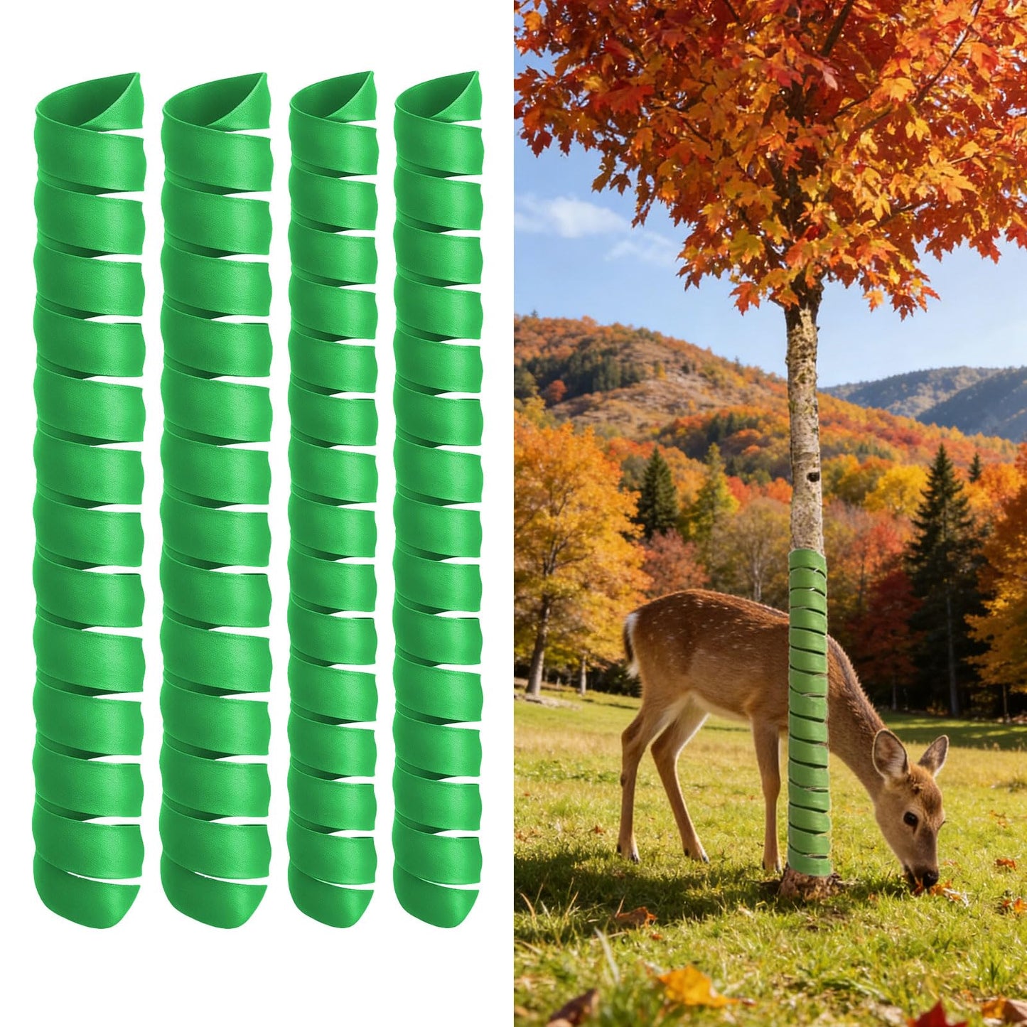 Spiral Tree Guards, 4 Pack, 2 Sizes (4x40cm & 5x40cm), Flexible Tree Protector Wrap for Young Saplings, Trunk Protection from Animals, Weather, and Lawnmower Damage