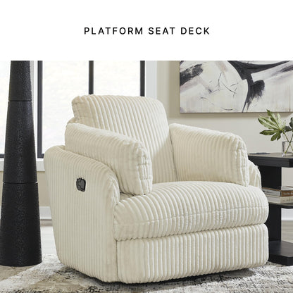Signature Design by Ashley Tie-Breaker Cozy Contemporary Manual Press-Back Swivel Glider Rocker Recliner with 2 Bolster Pillows and Hidden Storage, White