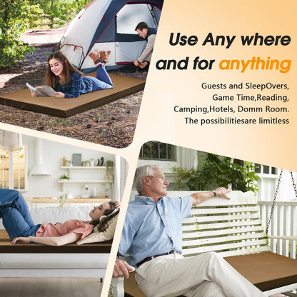 CYMULA Camping Cot Mattress 2in Memory Foam Sleeping Pad,Soft Warm Non-Slip Camping Mattress Topper with Retaining for Adults,Portable Roll up Pad for Travel(Brown 75"x30")