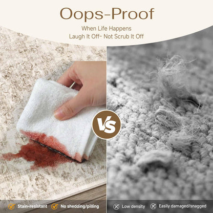 WondRg 8x10 Washable Neutral Area Rug Beige Vintage Living Room Bedroom Carpet Non-Slip Soft Low Pile Farmhouse Indoor Large Throw Rug for Dining Room Office