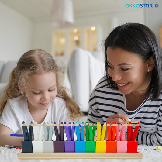 OKKOSTAR Montessori Crayon Holder for Kids - Craft Supply Organizer - Classroom Storage Caddy Case - Perfect for Colored Pencils [Crayons or Pencils NOT Included] (Standard)