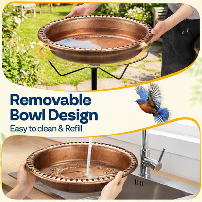 VIVOHOME Oval Bird Bath with Solar Fountain for Outside, Weather-Resistant ABS Birdbath Bowl with Solar Powered Pump, Metal Ground Stake for Outdoor, Garden, 1.3 Gallons, Bronze