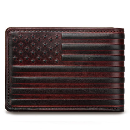 Pefiam Full Grain Leather Wallets for Men, Bifold Wallets for Men, Mens Leather Wallets with 12 Slots, RFID Blocking, Gifts for Men (USA Flag, Red)