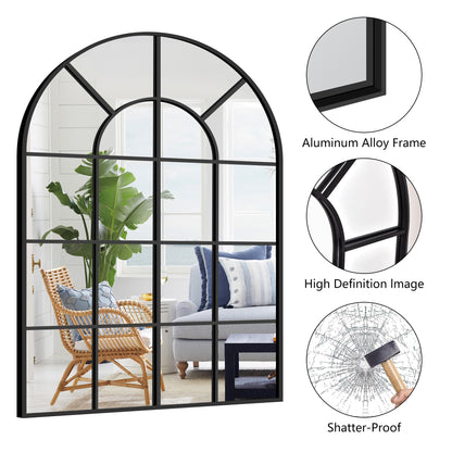 GLASHOM Black Arched Mirror,30x40 inch Arched Window Morror Wall Mounted,Black Frame Window Pane Mirror for Living Room Bedroom Entryway Hanging or Leaning Against Wall
