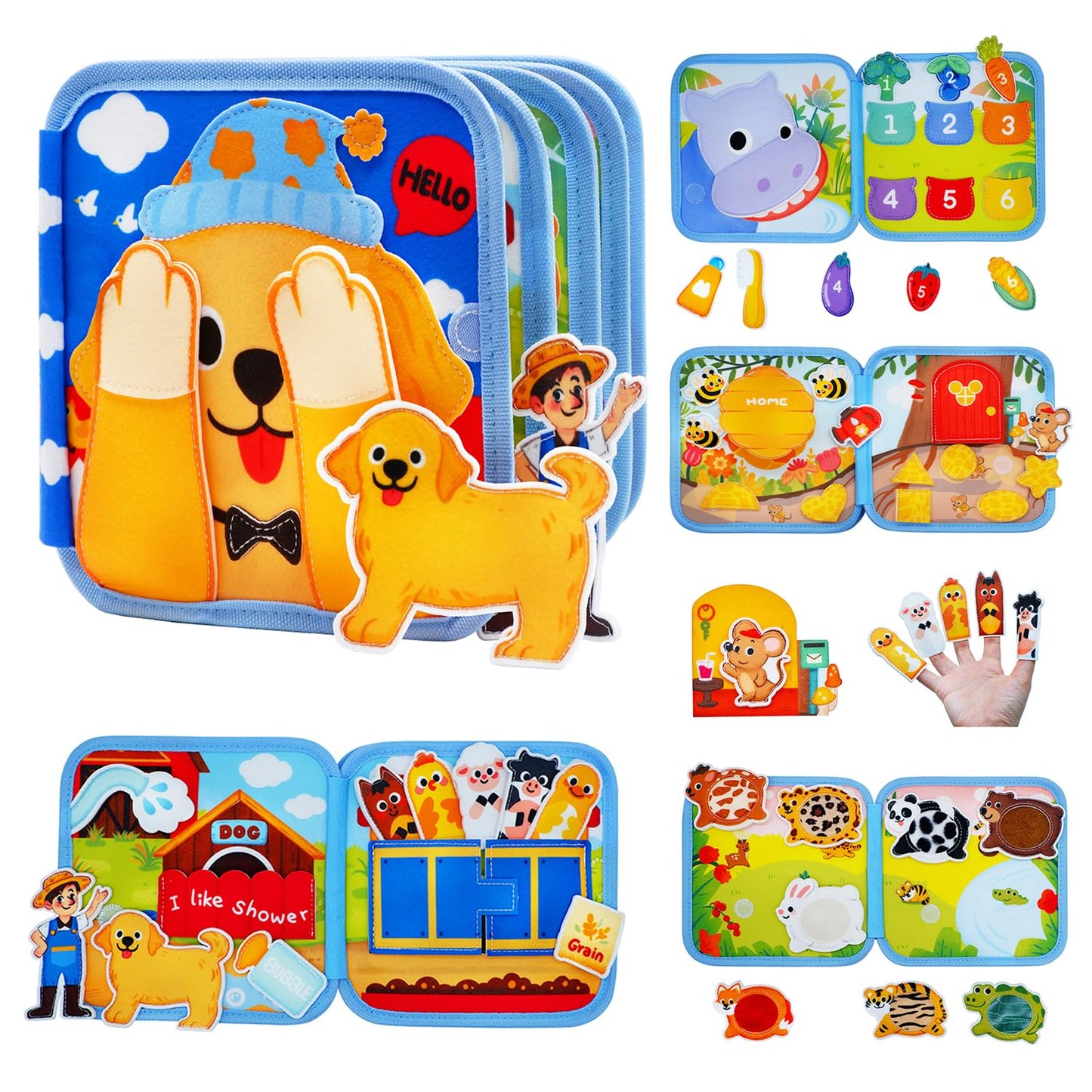 BizyKoady Toddler Busy Book for 1-3, Montessori Felt Busy Book, Busy Board for 1+ Year Old, Toddler Airplane Travel Toys, Educational Learning Activity Books, Girl & Boy Birthday Gift