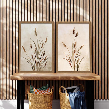 2pcs Framed Bohemian Reed Wall Art,Retro,Country-Style Natural Minimalist Botanical Canvas Painting Suitable For Living Rooms, Bedrooms, And 12 X 16In