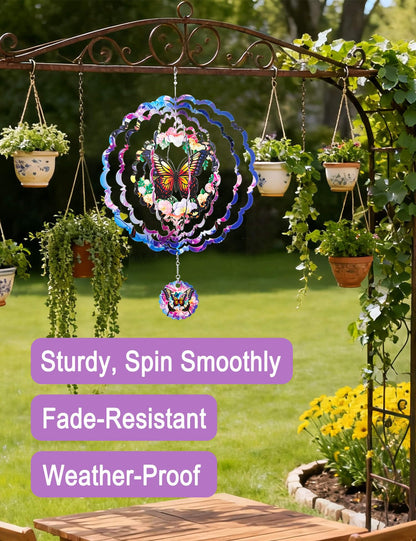 Wind Spinner Butterfly - 12In Laser Cut Stainless Steel Wind Spinners Outdoor, 3D Kinetic Hanging Sculpture, Rustproof Metal Garden Decor Yard Art, Unique Gift for Women, Men, Holidays