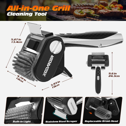 Electric Grill Brush for Outdoor Grill, Rechargeable BBQ Grill Cleaner Stainless Steel Brush with 450RPM Stainless Roller,LED Light, Scraper,Grilling Gifts for Men/Dad